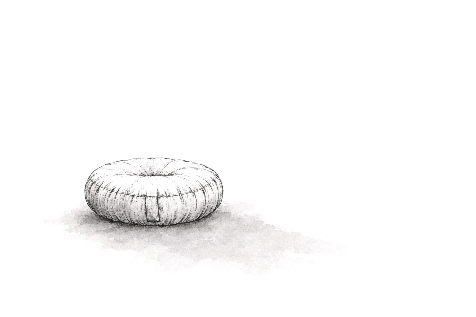 Ink illustration of an empty round meditation cushion