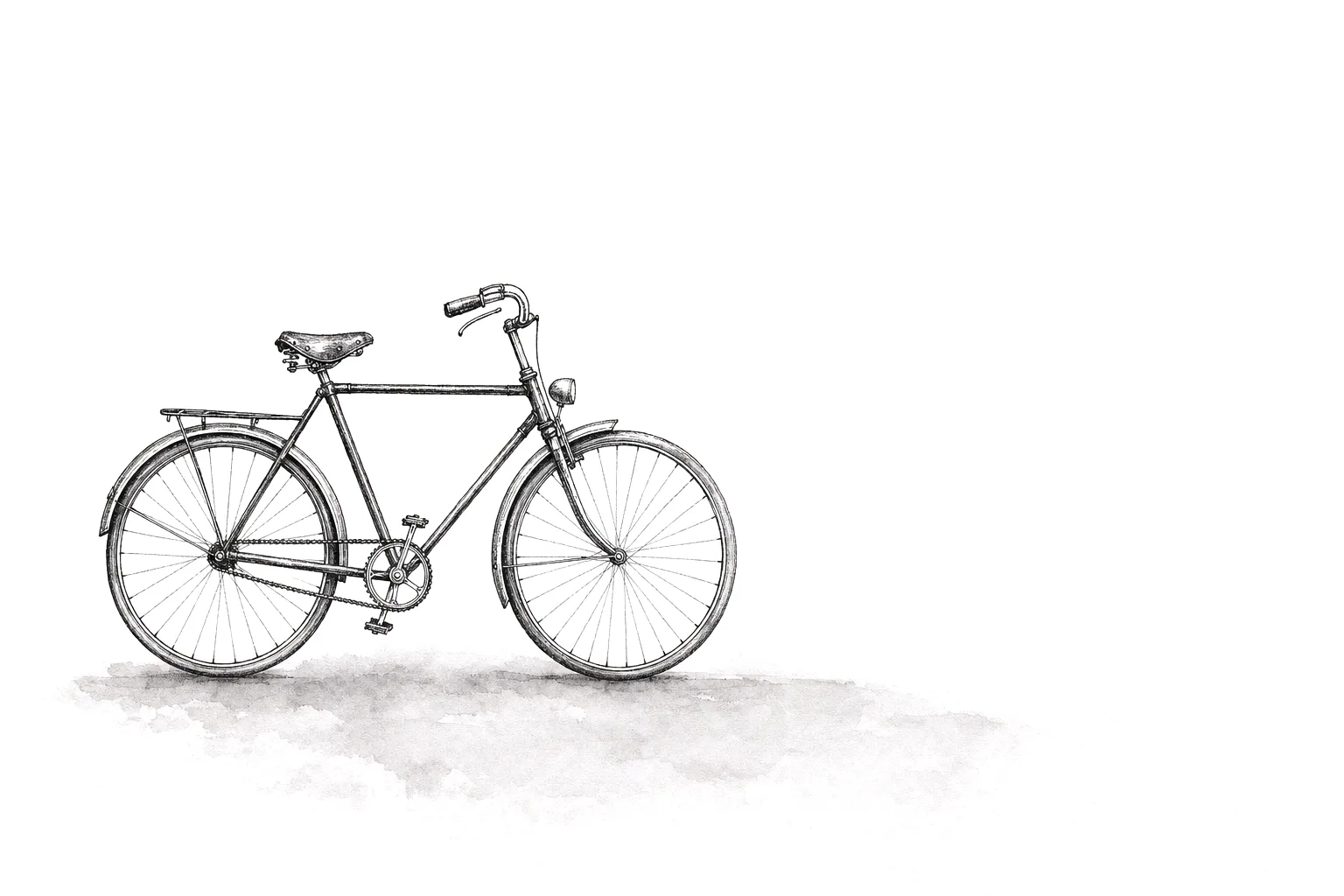 Ink illustration of a classic bicycle on cream paper